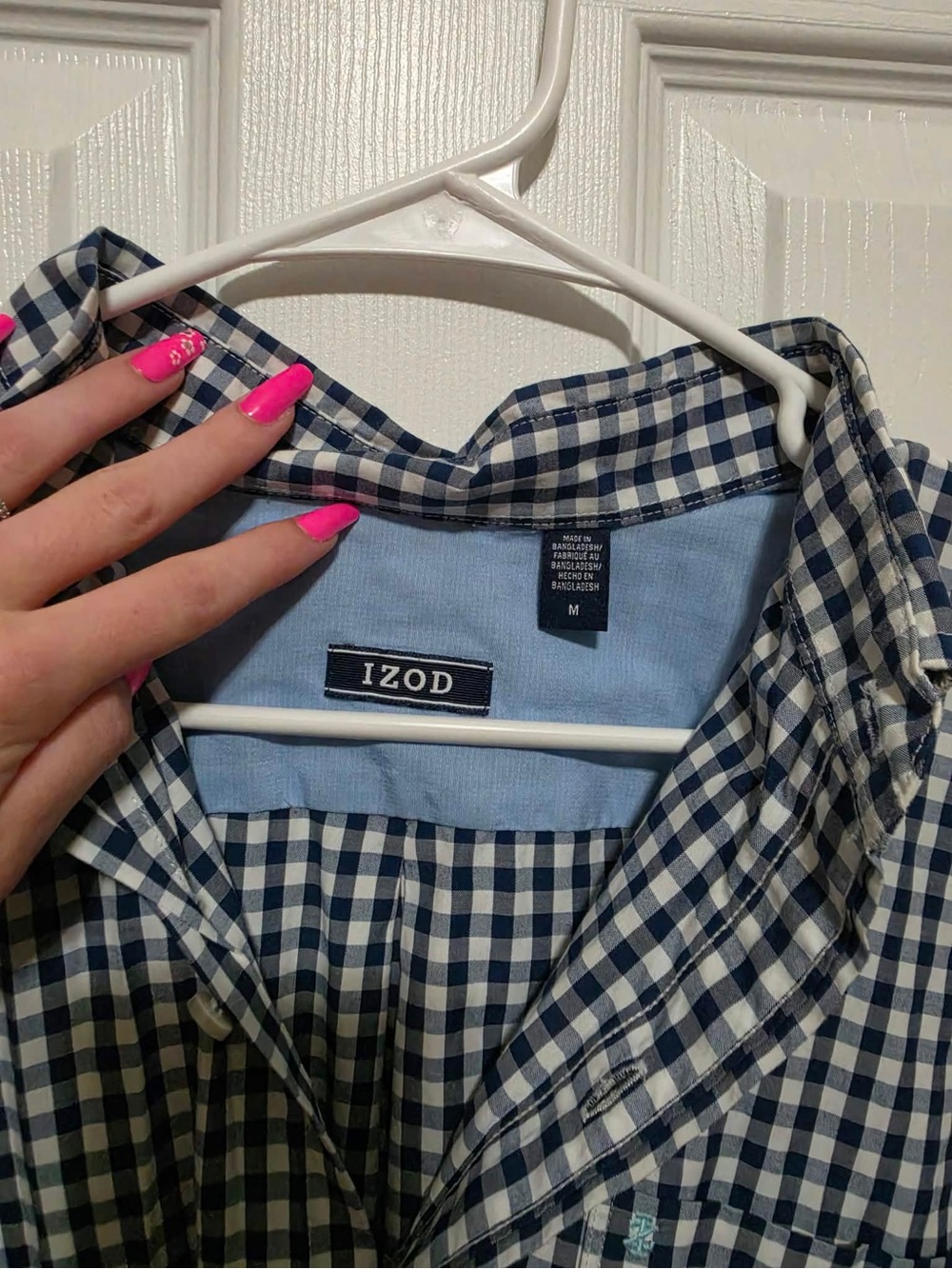 Izod Navy and White Gingham Short-Sleeve Button-Down Shirt